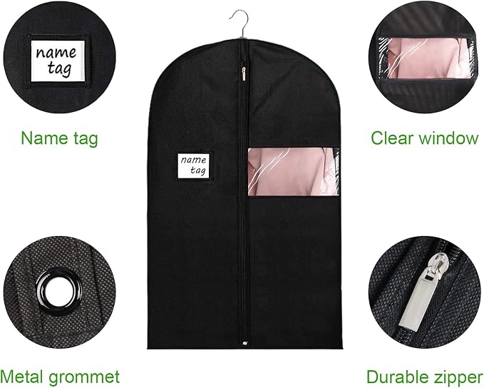KEEGH 40" Suit Bags Garment Bags for Storage (Set of 6) Garment Bags for Hanging Clothes, Suit Cover Bags Garment Covers for Dress Shirts Coats Clean with Zipper and Transparent Window, Black - Image 3