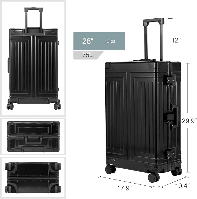 All Aluminum Magnesium 20/28 Luggage set ，Cut from Whole Aluminum Sheet，22x14x9 Airline Approved ，（3rd Generation，Premium Magnesium Metal zipperless suitcase ） (black, 20+28inch) - Image 8