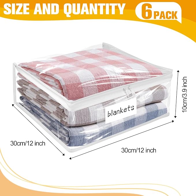 Plastic Storage Bags with Easy-Glide Zipper, Pack of 6, Durable Clear Vinyl Zippered Storage Bags for Clothes Sweaters Comforters Blankets Sheets Bedding (12 x 12 x 3.9 Inch, White) - Image 3