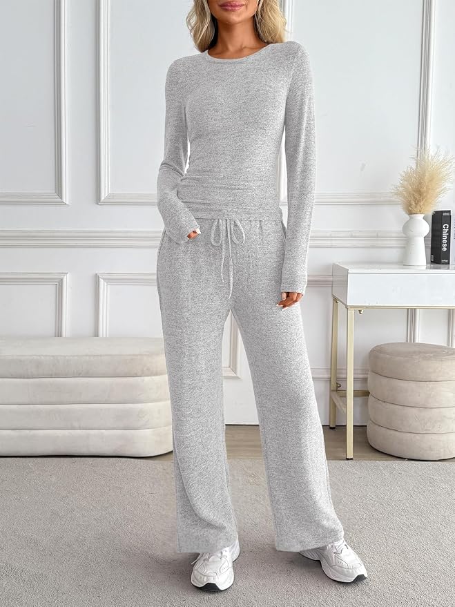 LILLUSORY Womens 2 Piece Matching Lounge Sets 2026 Fall Fashion Outfits | Long Sleeve Top & Drawstring Wide Leg Pants with Pockets, Workout Gym Comfort Sweat Suit, Travel Airport Vacation Clothing - Image 6