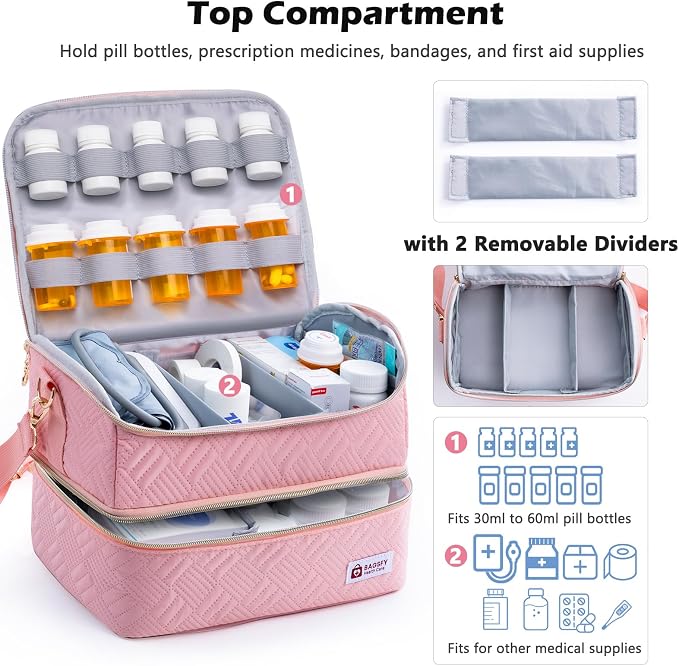 BAGSFY Travel Medicine Bag Organizer with Weekly Pill Organizer 3 Times A Day, 7-Day Pill Box AM & PM Pill Organizer, Medication Organizer Storage, First Aid Bag, Pill Bottle Organizer with Pill Case - Image 3