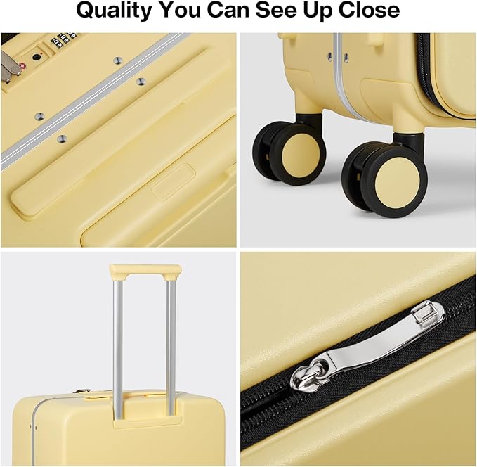 mixi 20 Inch Carry On Luggage 22x14x9 Airline Approved PC Hard Shell Suitcase Top Opening Aluminum Frame Travel Suitcases with Wheels, Lark Yellow - Image 5