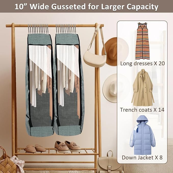 2PCS 50”Garment Bags for Hanging Clothes,Chakera Large Breathable Garment Bag for Closet Storage with 10”Gusseted,Clear Clothing Storage Garment Cover for Dress Sweater with Double Zipper,Grey - Image 2
