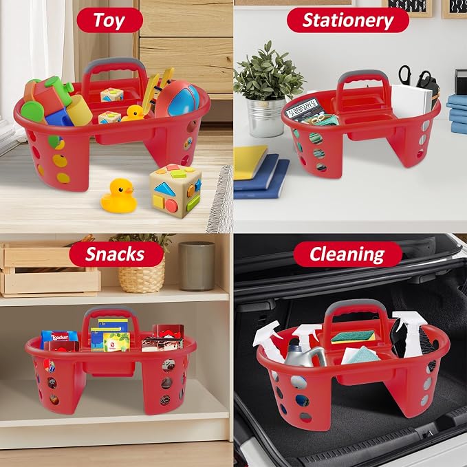 SIMPLYKLEEN Large Shower Caddy Portable 2PC - Made in USA Plastic Jumbo Size Dorm Storage Candy Tote with Handle Shower Organizer for Bathroom, Pantry, Kitchen, College Dorm, Red - Image 6