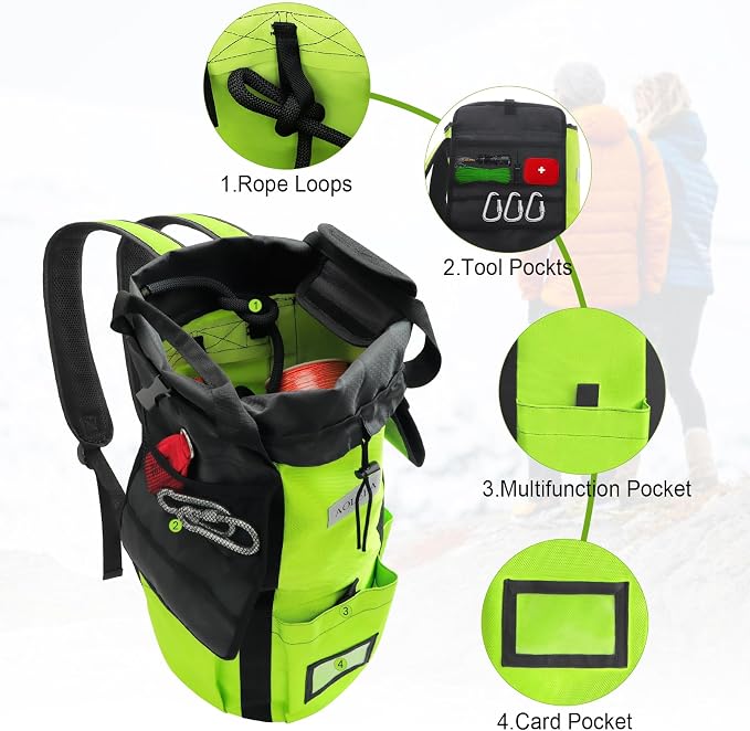 AOLEBA Arborist Rope Storage Bag Tree Climbing Rock Rope Bucket Backpack Rope Storage Bag Large Capacity 1680D Thicken Nylon Material with Hand Straps, Side Pockets - Image 3