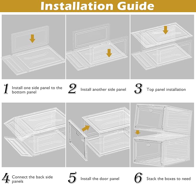 12 Pack Clear Shoe Storage Organizer with Magnetic Door,Stackable Plastic Shoe Boxes for Sneakers,Boots,and Heels,Space-Saving Foldable Shoe Rack for Closet,Durable Shoe Cabinet Organizer,White - Image 8