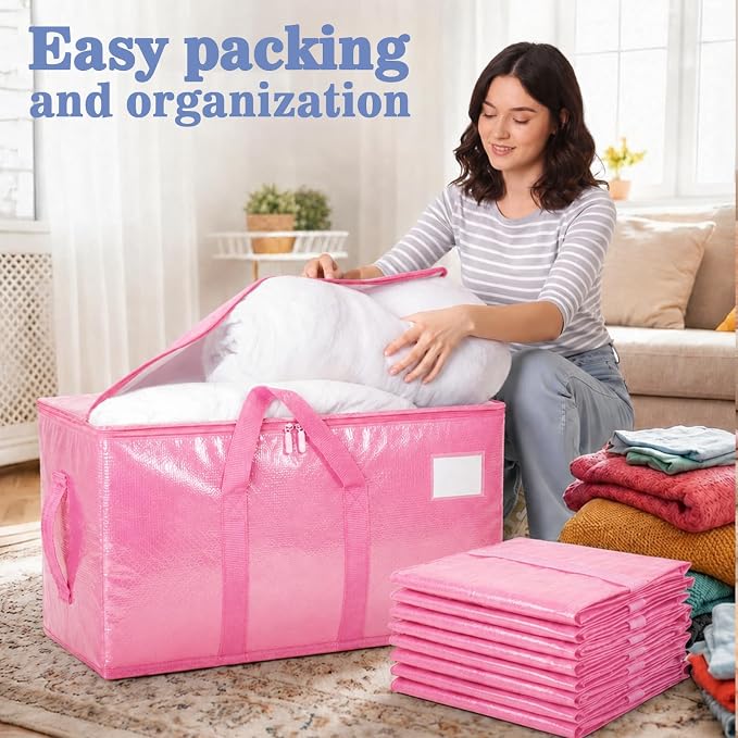 Songrey Heavy Duty Moving Bags, 12 Pack Large Storage Bags with Zipper & Handles, Waterproof Totes Bags for Clothes Packing, Moving, College Supplies, Home Organization - Image 5