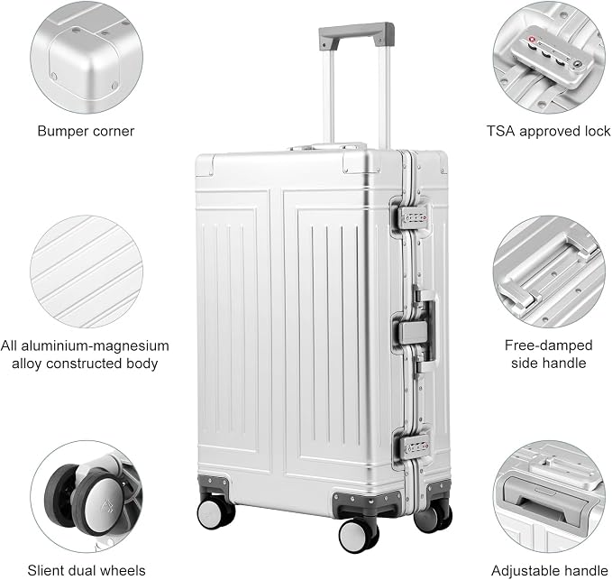 All Aluminum Carry On Luggage，Cut from Whole Aluminum Sheet，22x14x9 Airline Approved ，（3rd Generation，Premium Metal zipperless suitcase ） (silvery, 26inch) - Image 6