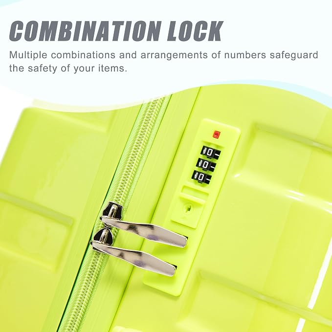 GDFStudio 20/24/28 Inch 3 Piece Luggage Set, PC Hard Shell Spinner Suitcase with Gradient Color Design, 360° Silent Wheels, Combination Lock, Large Capacity Carry On & Checked Luggage, Yellow Green - Image 8