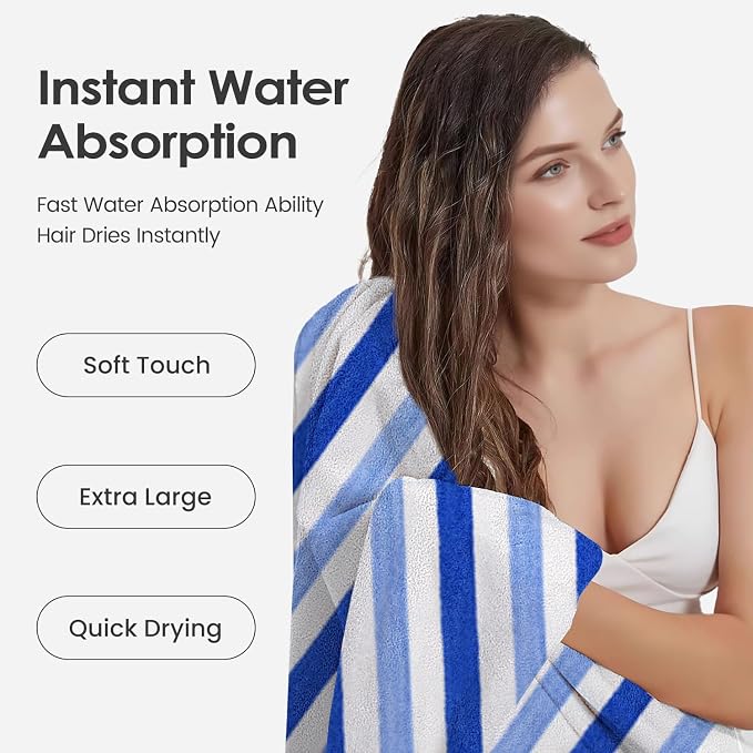 JML Bath Towels Set, Large Microfiber Bath Towel for Body, 2 Pack, 30" x 60", Oversized, Soft, Super Absorbent,Fast Drying, Perfect for Shower, Sauna, Gym, Sports, Fitness, Yoga, Cabana Stripe Blue - Image 5