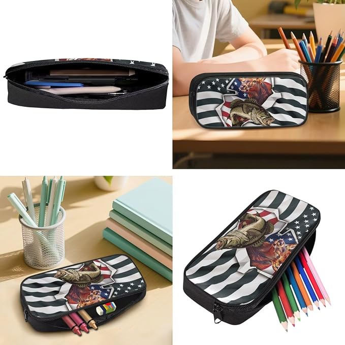 GIFTPUZZ 4-in-1 Camo Fish American Flag Kids Backpack Set | Patriotic School Bookbag with Lunch Box for Elementary Boys, Zippered Pencil Case, Water Bottle Holder, Ages 6-8 - Image 5