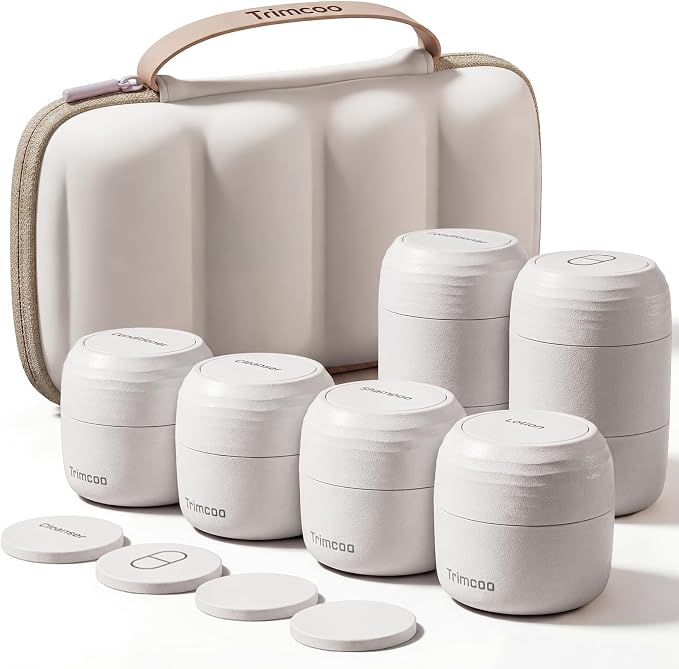 Travel Toiletry Jar Set - 6Pcs Leakproof Travle Containers Includes 4x30ml, 2x60ml & 10xMagnetic Labels, Beige by Trimcoo
