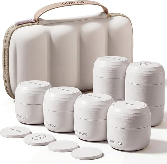 Travel Toiletry Jar Set - 6Pcs Leakproof Travle Containers Includes 4x30ml, 2x60ml & 10xMagnetic Labels, Beige by Trimcoo