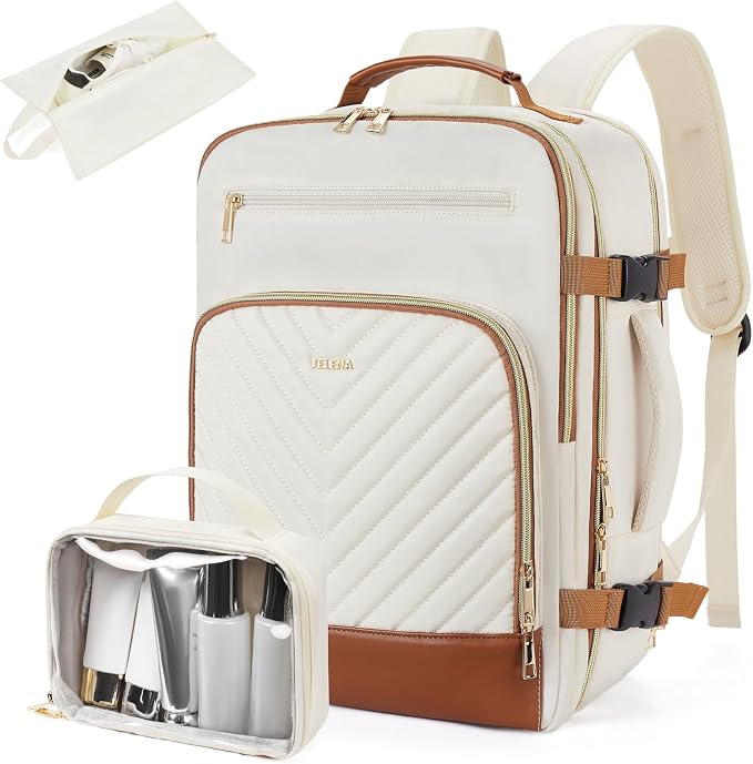 Telena Travel Backpack for Women, 15.6 inch Laptop Backpack TSA Carry on Backpack Personal Item Size Flight Approved Travel Bag Daypack with Multi-Pockets for Work, Travel, Business, Beige-Brown by Telena