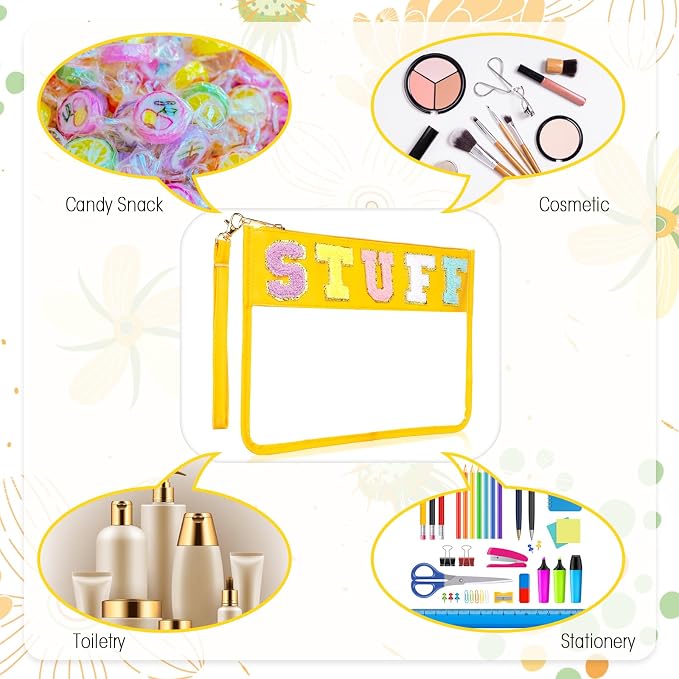 Nuanchu 9 Pcs Clear Stuff Pouch Bags 11.8 x 7.8 Inch PVC Chenille Letter Makeup Bags Bulk Water Resistant Travel Cosmetic Snack Pouches Operation Christmas Items Bulk - Image 4