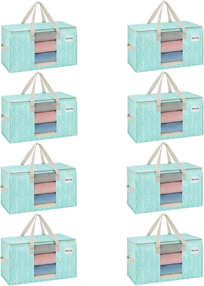 VENO 8 Pack Heavy Duty Moving Bags, Clothes and Comforter Storage Bags with Clear Window, College Dorm Essentials Packing Supplies, Foldable Boxes Alternative (Evergreen, 8 Pack) by Veno