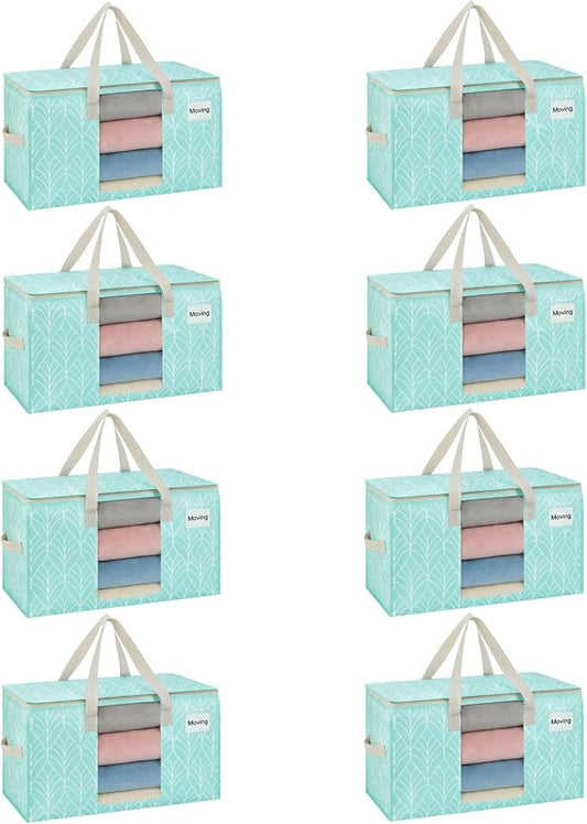 VENO 8 Pack Heavy Duty Moving Bags, Clothes and Comforter Storage Bags with Clear Window, College Dorm Essentials Packing Supplies, Foldable Boxes Alternative (Evergreen, 8 Pack) by Veno