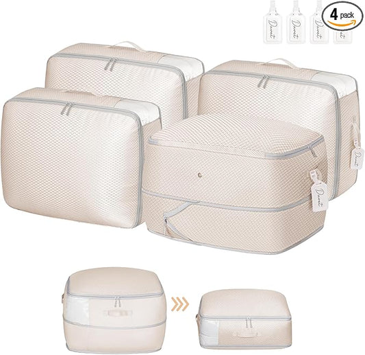 Comforter Storage Bag 66 L - 4 Pack Blanket Storage Organizer Compression Bags, Large Capacity Ultra Space Saving Self Organize for Bedding, Pillow, Duvet, Sheet Storage with Zipper Window by DiMJ