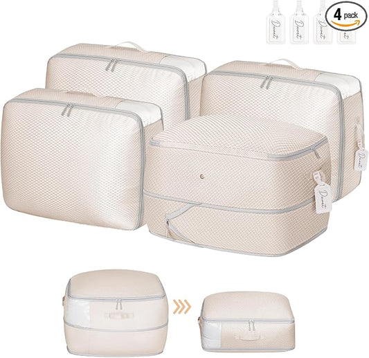 DIMJ Comforter Storage Bag - Ultra Space Saving Self Compression Organize for Duvet, Pillow, Bedding, Blanket Storage Organizer Nylon Compression Bags Large Capacity, Sheet Storage with Zipper, 4 Pack by DiMJ