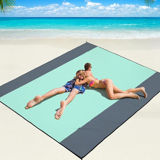 WIWIGO Beach Blanket Waterproof Sandproof Beach Mat 79" X 83"/10'x9'for 2-8 Adults Quick Drying Outdoor Picnic Mat Beach Accessories for Travel, Camping, Hiking by WIWIGO