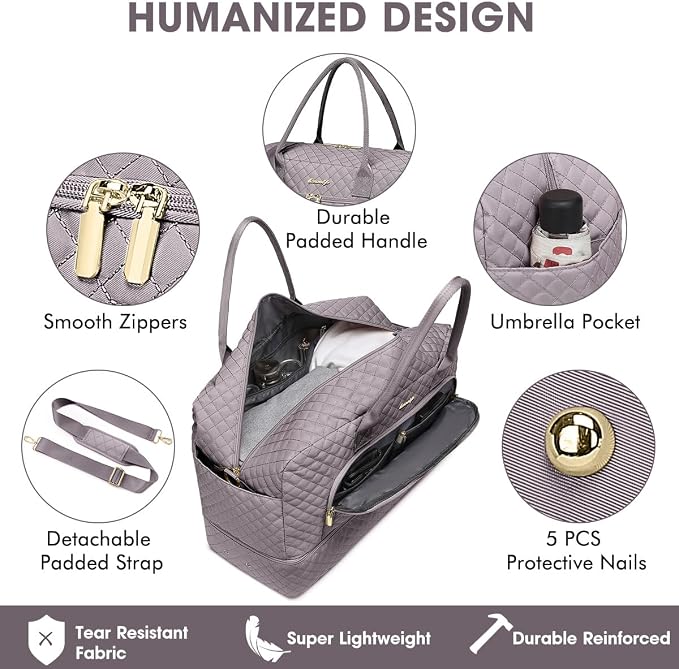 Travel Duffle Bag Weekender for Women - 38L Carry-On Overnight Bag Personal Item Bag with Shoe Compartment & Wet Pocket Weekend Tote Bags with Toiletry Bag Hospital Bags for Labor and Delivery - Image 5
