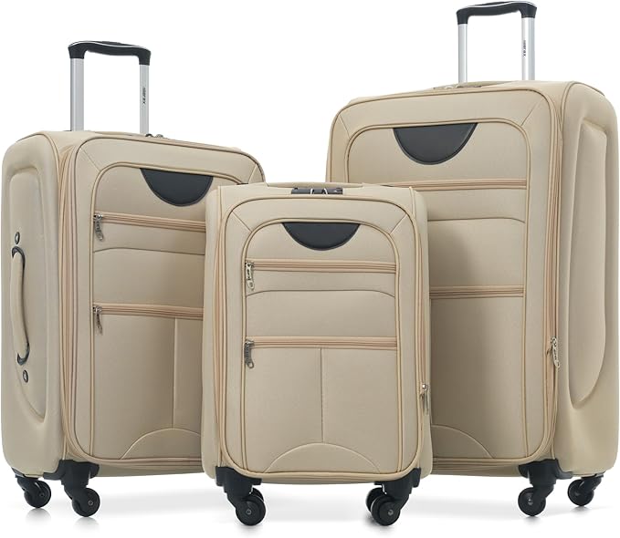 Merax Softside Luggage Set, Travel Suitcase Expandable Lightweight 3 Piece | Luggage Sets with Spinner Wheels 22" 26" 30" Suitcase with TSA Lock (Khaki) by Merax