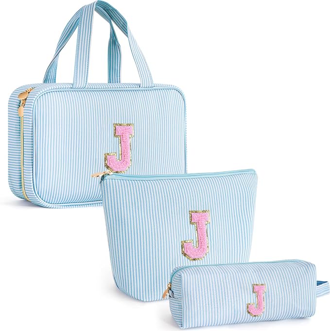 Gifts for Teen Girls Women - Travel Hanging Toiletry Bag & Makeup Bag - Personalized Initial Cosmetic Bag | Birthday Gift for Girl Trendy Stuff - Blue J by Unknown