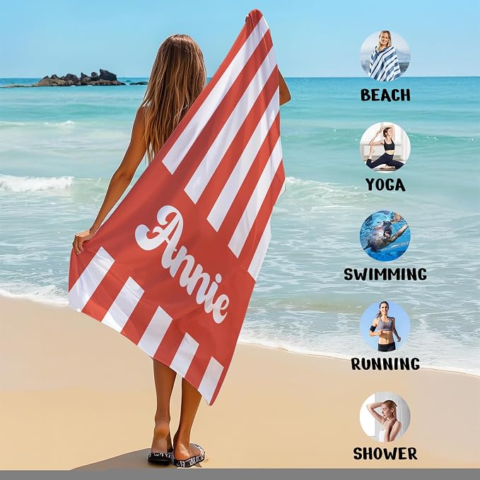 JML Personalized Beach Towel with Name, Custom Cabana Stripe Beach Towel, Customized Microfiber Pool Towel, Quick Dry & Absorbent Swim Towel for Adult,Mother's Day, Birthday, Summer Holiday,Vacation - Image 6