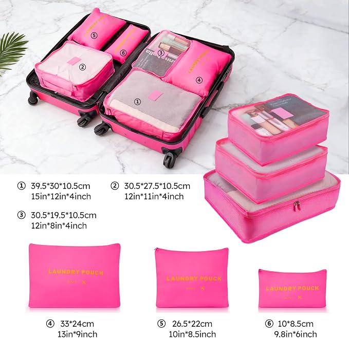 Luggage Sets 2 Piece, 20 Inch 28 Inch ABS Hardshell Suitcase Set with Spinner Wheels, Carry On and Checked Luggage for Women and 6 Piece Travel Organize Bags - Image 8