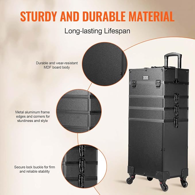 VEVOR Makeup Train Case Professional Makeup Storage Organizer Box Make Up Carrier for Women and Girls - Image 5