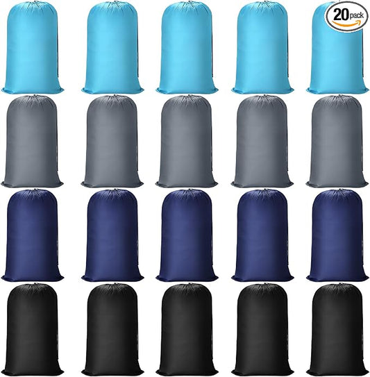 Nuogo 20 Pcs Laundry Bag Washable Travel Laundry Bags with Drawstring Lock Closure Large Heavy Duty for Camping Tent Blankets Dirty Clothes Yarn Fabric Storage, 38 x 24 Inches(Mixed Color) by Nuogo
