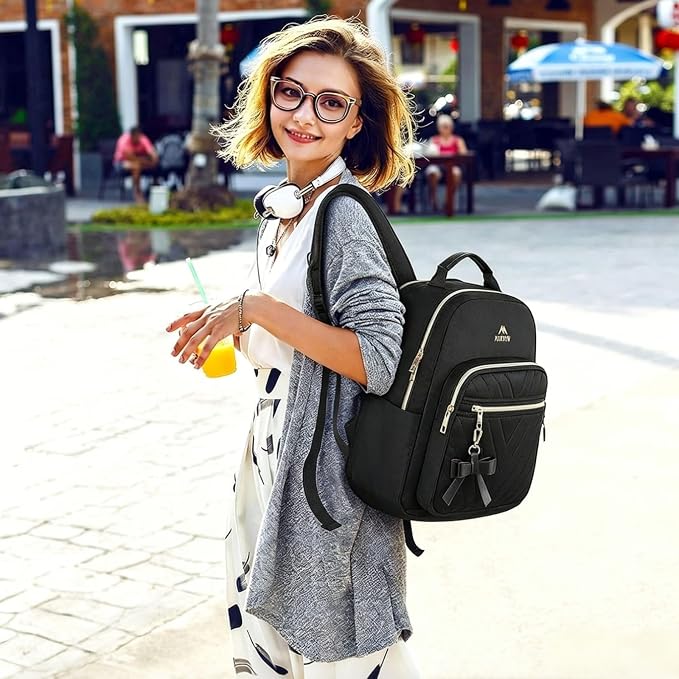 MATEIN Backpack Purse for Women, 15.6 Inch Stylish Bookbag, 2pcs Set, Black | Fashion Cute Medium Daypack, Waterproof Casual Daily Shoulder Bag, Ladies Teen Girls Handbags for Travel Work School College - Image 10