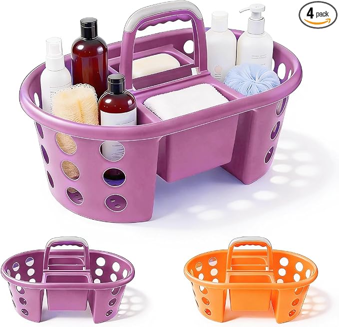 SIMPLYKLEEN Large Shower Caddy Portable 2PC - Made in USA Plastic Jumbo Size Dorm Storage Candy Tote with Handle Shower Organizer for Bathroom, Pantry, Kitchen, College Dorm, Orange/Purple by SIMPLYKLEEN