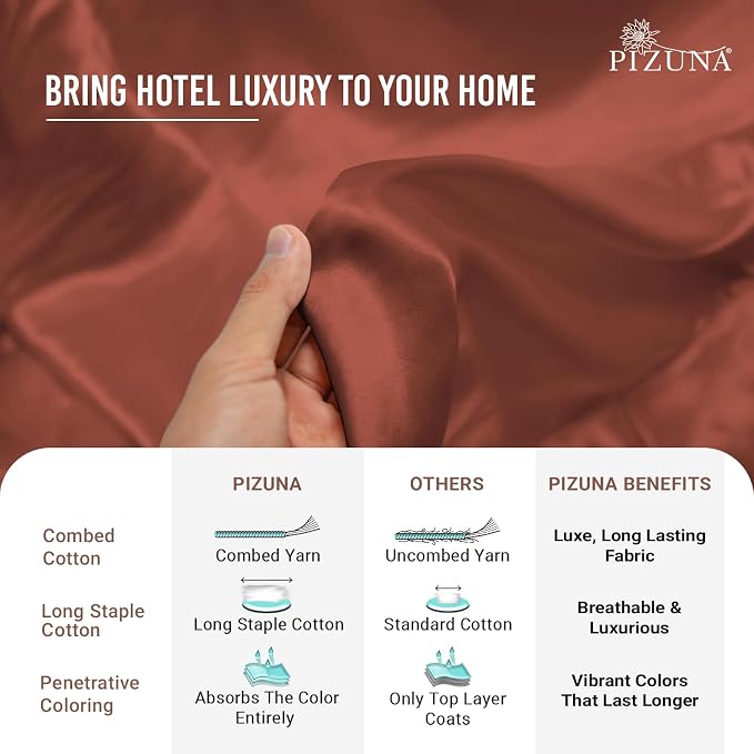 Pizuna Pure 100% Cotton Flat Sheets Only Full Brick Red (1 PC), Luxurious 400 Thread Count Long Staple Cotton Sateen with 4" Hem (Combed Full Flat Sheet Only Cotton) - Image 5