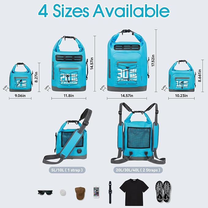 MORXPLOR Dry Bag Waterproof,5L/10L/20L/30L/40L/55L Roll Top Dry Bag Backpack with WaterProof Phone Case for Swim,Kayak - Image 4
