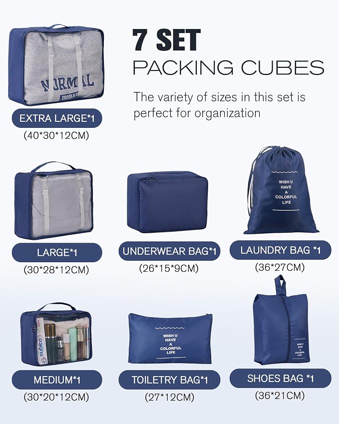 10 Piece Luggage Sets, 3 Piece Suitcase Set, 20 inch Carry on Luggage, 24 inch and 28 inch Checked Luggage with 7PC Packing Bags - Image 4