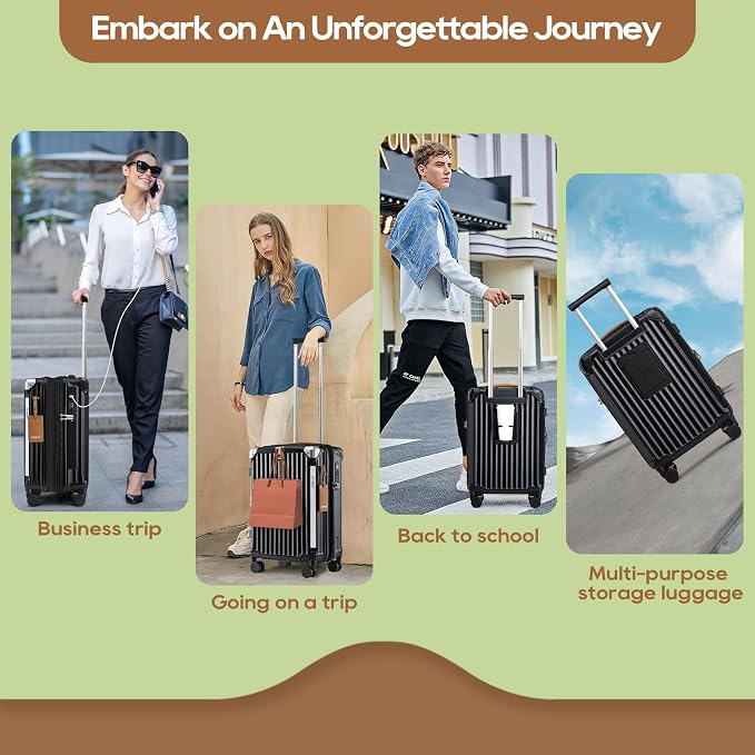 Joyway Carry On Luggage, Expandable Suitcase with Smart Cup Holder and USB Port, 20 IN Hardside Checked with TSA Lock Spinner Double Wheels, Black - Image 7