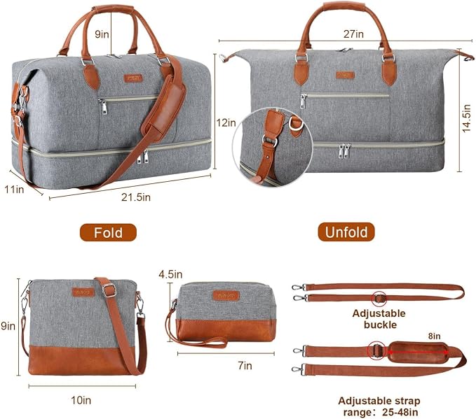 ITIEZY Weekender Overnight Bag for Women - Large Travel Duffel Bag with Shoe Compartment, Gym Duffel Bag Hospital Bag Carry On Tote Bags for Airplanes with Crossbody Bag Toiletry Bag 3Pcs Set - Image 7