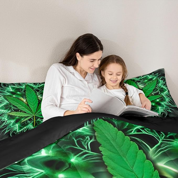 Erosebridal Exotic Leaf Comforter Set, Bohemia Leaves Bedding Set Queen Size, Bohemian Feather Duvet Sets for Kids Girls Teens Adult, Boho Exotic Quilted Duvet for Bedroom, Green - Image 4