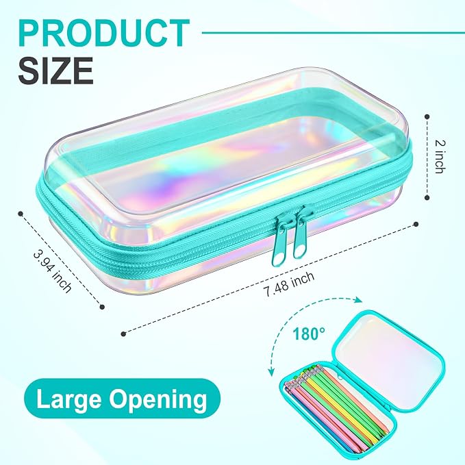 Hoolerry 4 Pcs Hard Clear Zipper Case Makeup Bags Plastic Zipper Pouch Transparent Storage Box Containers for Cosmetics, Snacks, Building Blocks, Puzzles(Clear,7.5 x 3.9 x 2 in,Blue Laser) - Image 2