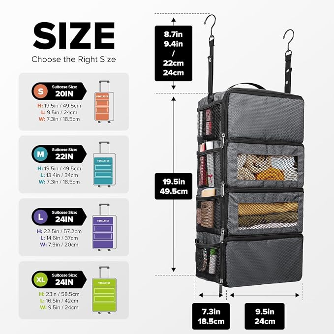 Suitcase Organizer, Travel Luggage Organizer Hanging Shelves Packing Cube Closet/Collapsible Portable Travel Organizer for Carry-on - Image 2