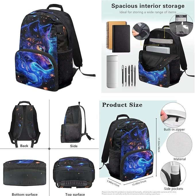 Dominant Wolf Kids Backpack Set 4Pcs School Bookbag with Lunch Box for Boys 6-10 Lightweight Elementary School Bag for Boys Large Capacity Set Bottle Slevee Cool Pencil Case Gifts Travel - Image 7