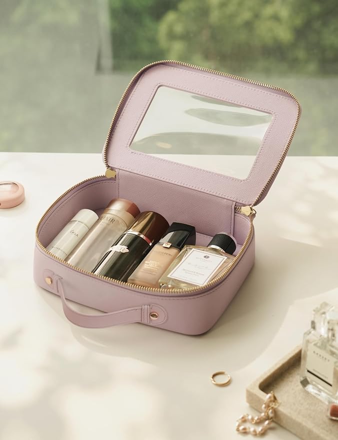 Popvibe Clear Makeup Bag Travel Cosmetic Case Transparent Toiletry Bag with Zipper, Portable Make Up Organizer Traveling Compact Car Bag for Essentials, Purple, Large - Image 7