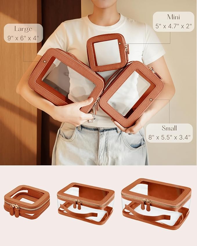 Clear Cosmetic Bag Set for Women Makeup Bag with Handle, 3 Pcs Travel Toiletry Bag Transparent Cosmetic Case Portable Make Up Organizer Bag for Essentials - Image 3