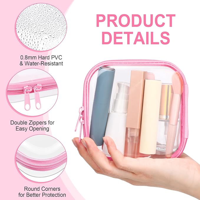 Sanwuta 6 Pcs Clear Hard Zipper Case Plastic Zipper Pouches Transparent Makeup Bag Pencil Case Pouches Toiletry Diaper Bag for Travel Toy Storage Organizer Bins(Pink,5 x 5 x 2 Inch) - Image 3