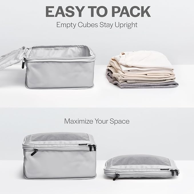 Aerotrunk Compression Packing Cubes for Travel - Luggage Organizer Bags - Double Zipper Packing Cubes for Suitcases (2-Pack, Light Grey) - Image 5