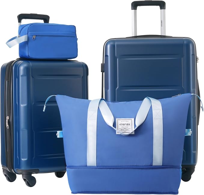 Merax Luggage Set 2 Piece Suitcase Sets with Spinner Wheel,Lightweight Hardside Expandable Travel Laggage with TSA Lock,Suitcase with Travel Bag(20"/24",Blue) by Merax