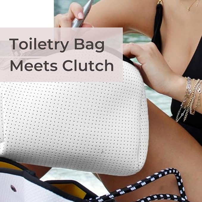 POPUPS Large Makeup Bag with Zipper, White - Waterproof Neoprene Cosmetic Bag 7.7 x 10.75 x 5 inches - Image 6