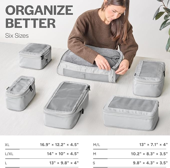 Aerotrunk Compression Packing Cubes for Travel - Luggage Organizer Bags - Double Zipper Packing Cubes for Suitcases (12-Pack, Light Grey) - Image 3