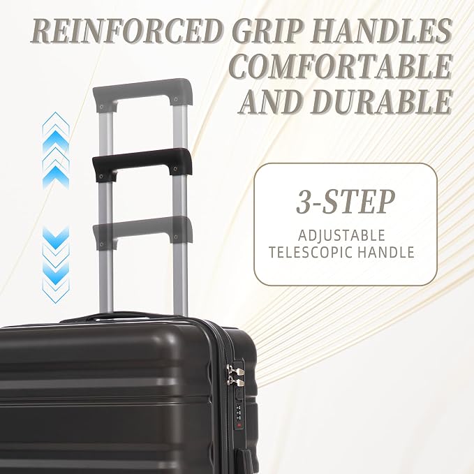 GDFStudio 20/24/28 Inch 3 Piece Luggage Set, ABS Hard Shell Spinner Suitcase with 360° Silent Wheels, Expandable Capacity,Combination Lock, Retractable Handle, Carry On & Checked Suitcases,Dark Gray - Image 4